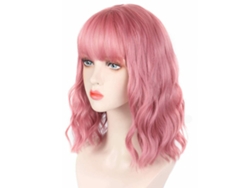 Peluca Rosa Larga Rizos 38cm Para Fiesta Cosplay Pelo Sintético De Alta Temperatura Ajustable