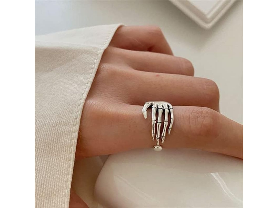 2026-anillo De Mano De Esqueleto Para Mujer Anillo Punk Emo Ajustable Regalo De Joyería