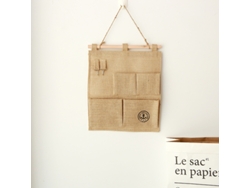 Bolsa colgante de yute, organizador de artículos de tocador con 5 compartimentos, bolsa de almacenamiento