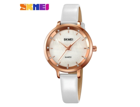 Reloj para Mujer, Relojes de Cuarzo de Cuero Simples Relojes analógicos Resistentes al Agua-Correa de Reloj Blanca con Concha de Oro Rosa LUUCOZK