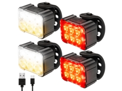 Juego De Luces Para Bicicleta - Recargable Por Usb, Resistente Al Agua Ipx4 (negro)