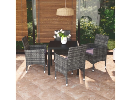 Conjunto 5 muebles jardín VIDAXL con cojines ratán sintético gris
