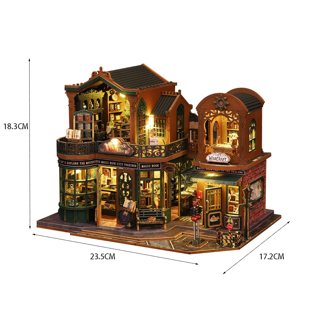 Kit De Bricolaje Para Casa De Muñecas De Madera Con Temática De "librería Nocturna".