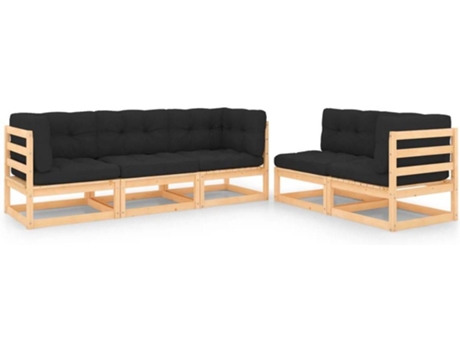 Conjunto 5 de muebles de jardín VIDAXL y cojines madera maciza pino