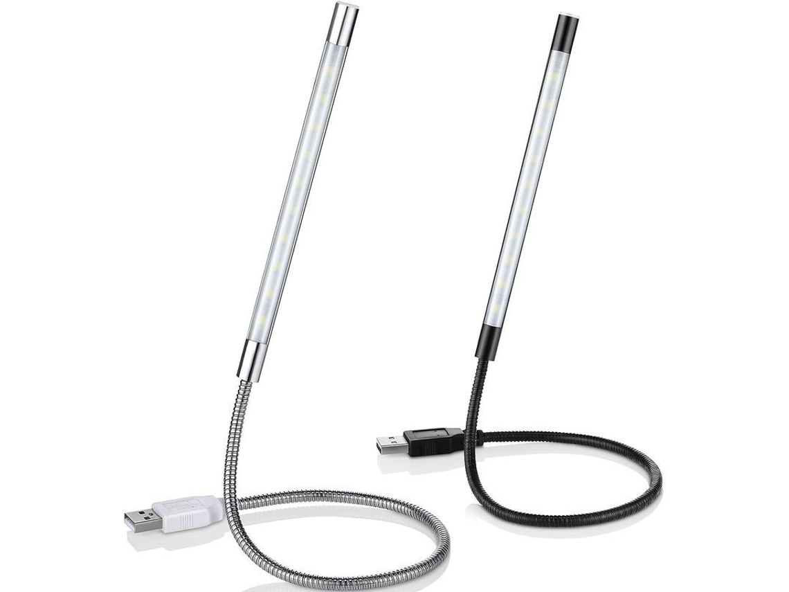Lámpara De Lectura Led Usb Flexible, Paquete De 2 Unidades Con 10 Led, Regulable Mediante Tacto, Color Negro Y Plateado.