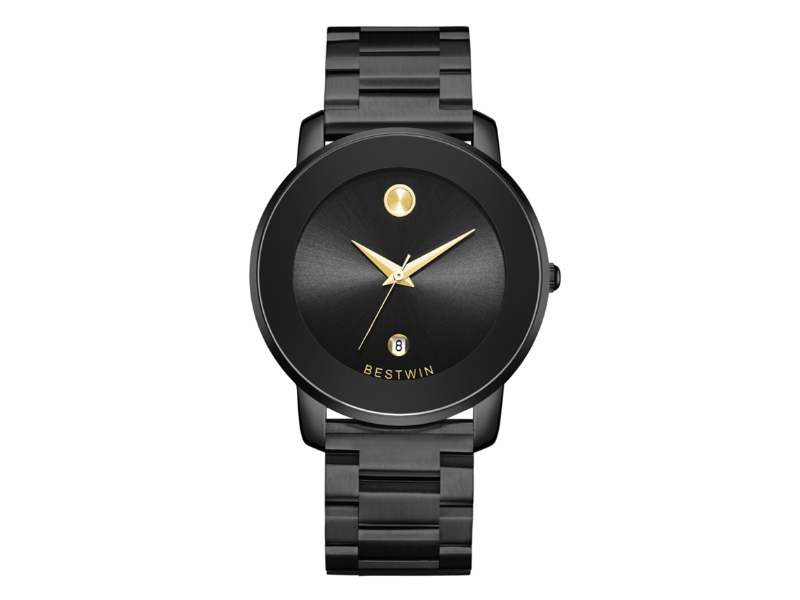 Reloj De Cuarzo Para Hombre (negro Con Manecillas Doradas)
