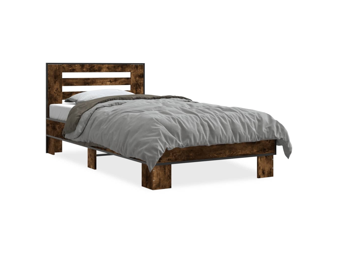 Maison Exclusive - Estructura Cama Madera Ingeniería Metal Roble Ahumado 90x190 Cm