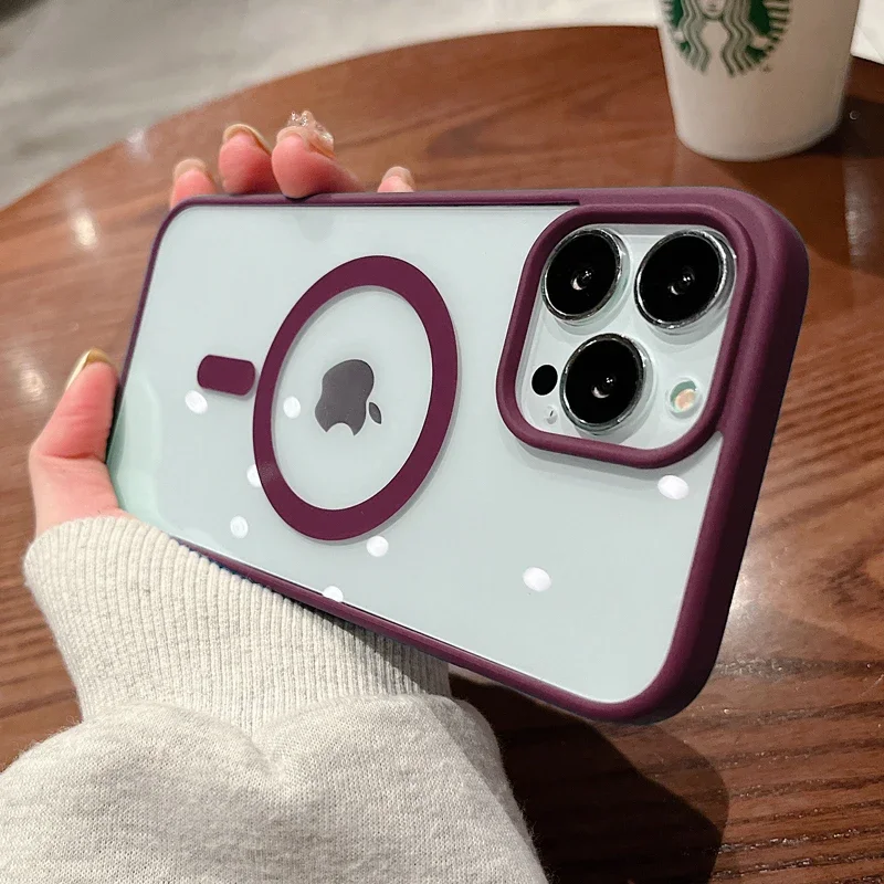 (iphone 13 Pro, Magenta) Funda Protectora Transparente Con Carga Inalámbrica Magnética Magsafe, Fabricada En Material Acrílico Rígido.