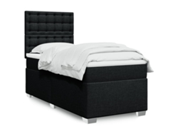 Cama Box Spring Con Colchón Tela Negro 100x200 Cm