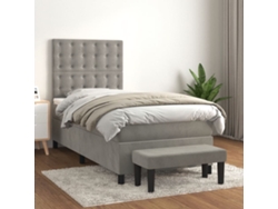 Cama Box Spring Con Colchón Terciopelo Gris Claro 90x190 Cm