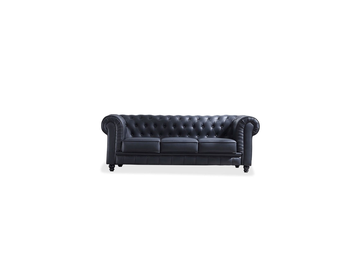 Sofá Chester 3 plazas símil piel Negro 84cm x 75 x 211 cm