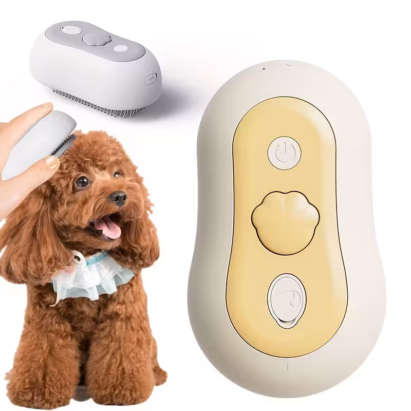 Cepillo de vapor tres en uno Stelasplen para mascotas, fabricado en acero inoxidable con función de masaje y bolas de goma.