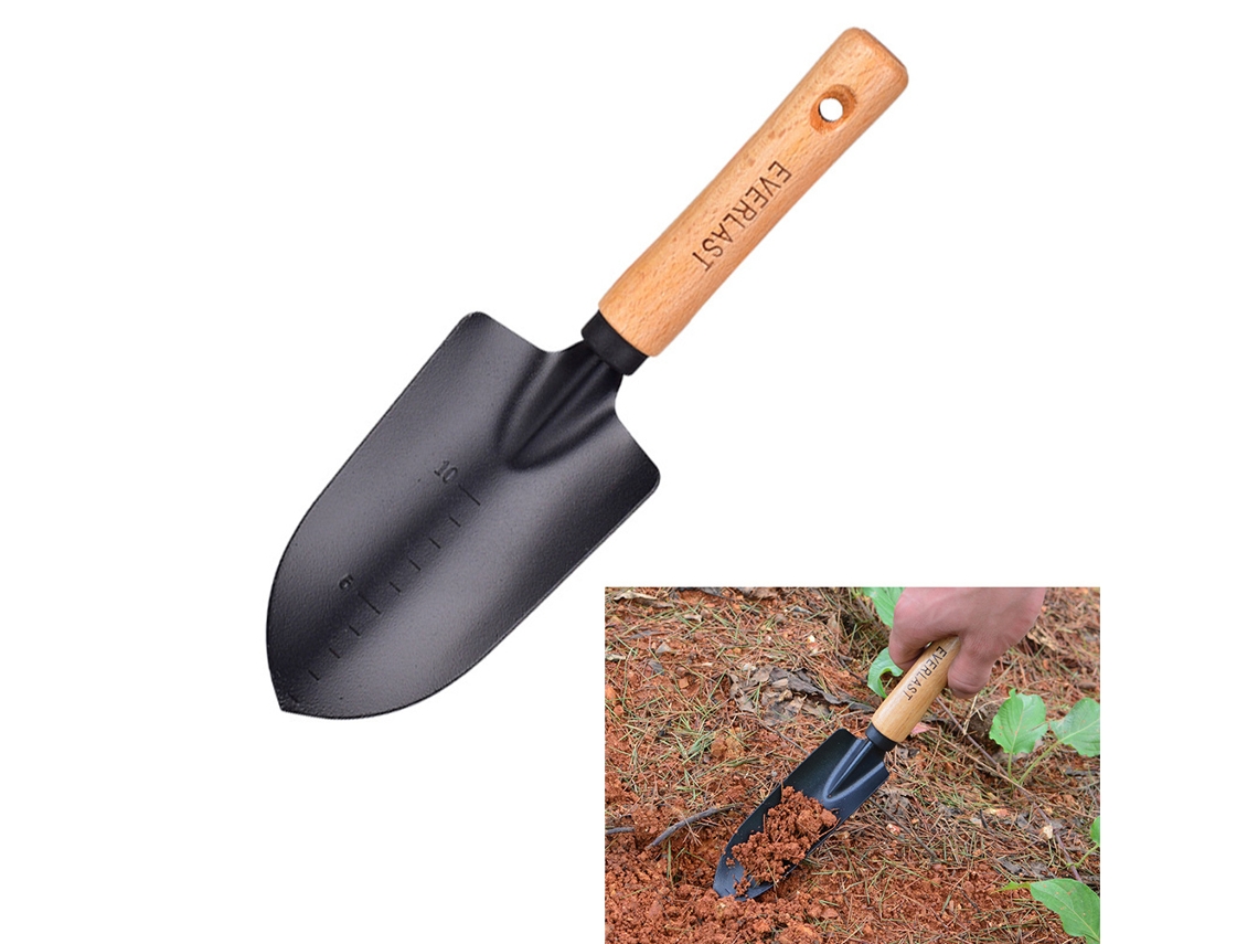 Mini Pala De Jardín De Acero Al Carbono Con Mango De Madera Para Plantar Y Sembrar.