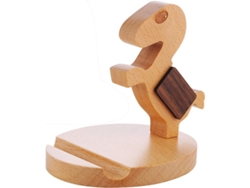 Soporte De Madera Para Teléfono Móvil Y Tableta Con Un Creativo Diseño De Un Niño De Kung Fu, Giratorio 360°.