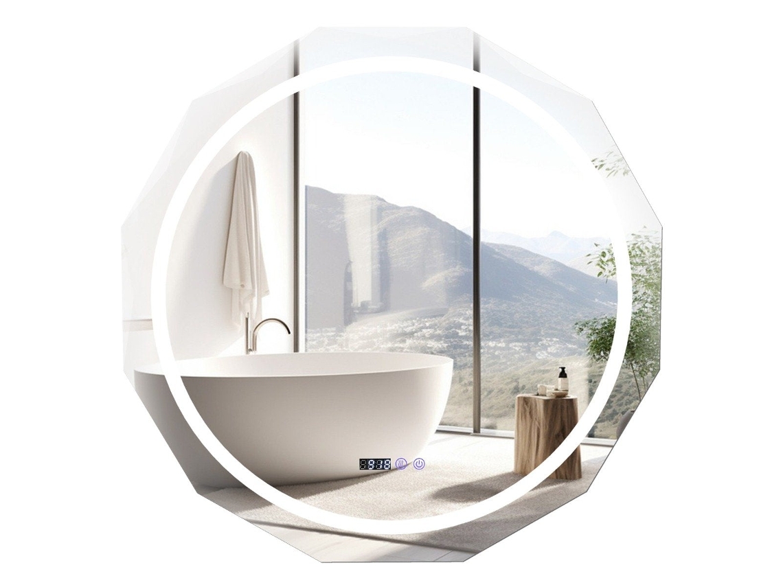 Espejo de baño LED con función antivaho, reloj e interruptor táctil B2X
