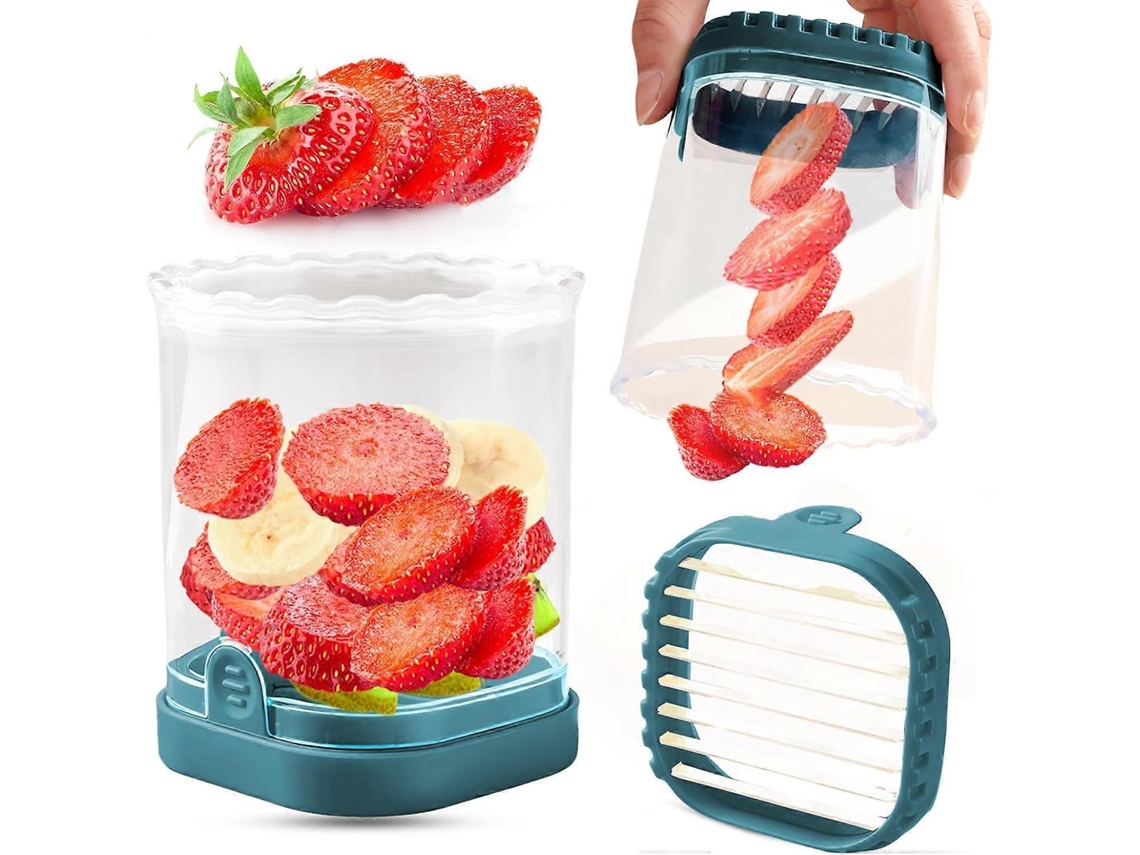 Cortador de frutas, fresas, plátanos, uvas, huevos y frutas desmontables con placa de empuje. Everley891