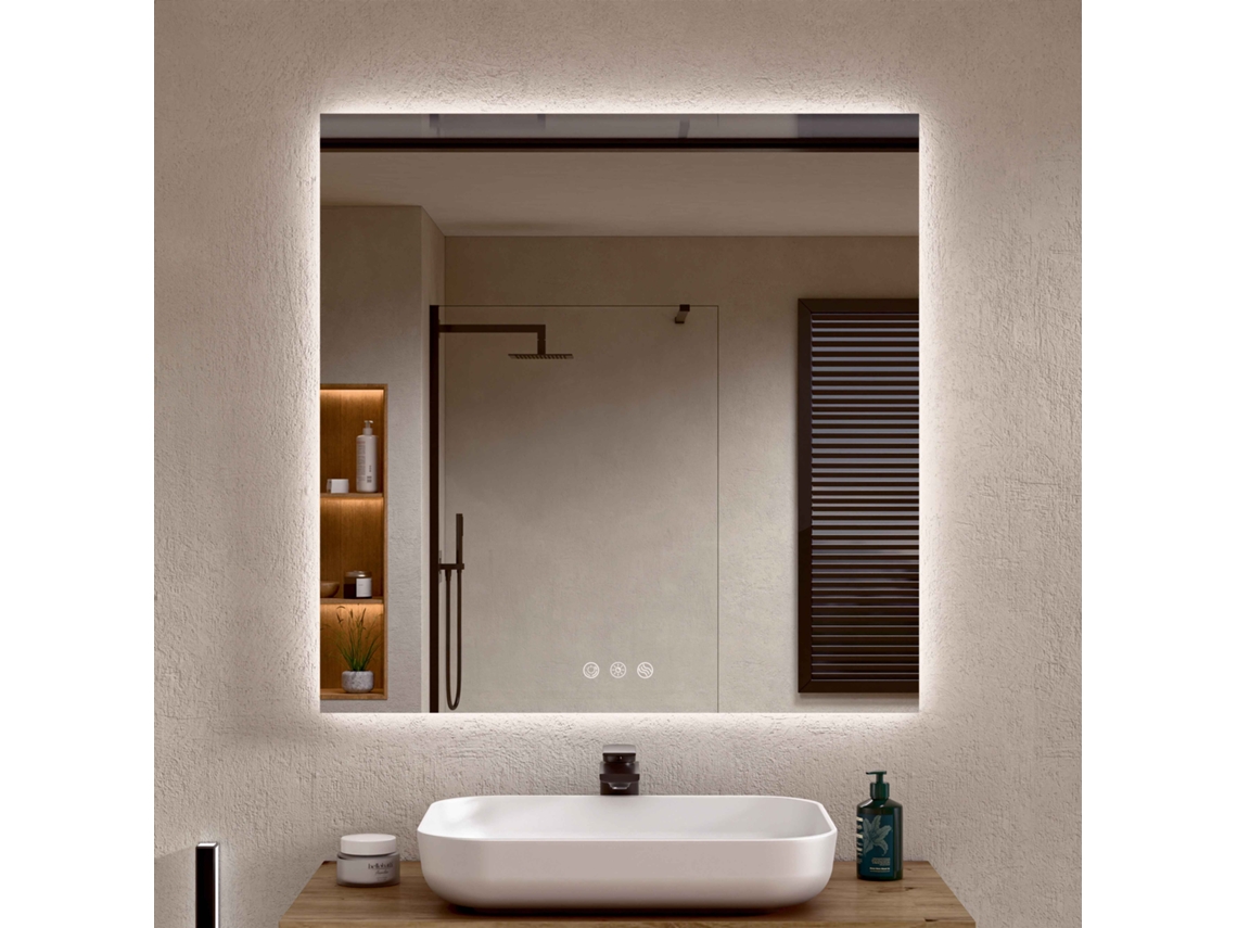 Espejo de Baño con Luz LED, Luz Regulable en 3 Colores e Intensidades, Luz Indirecta Antivaho, 70cm Alto x 60cm Ancho, Bellobath