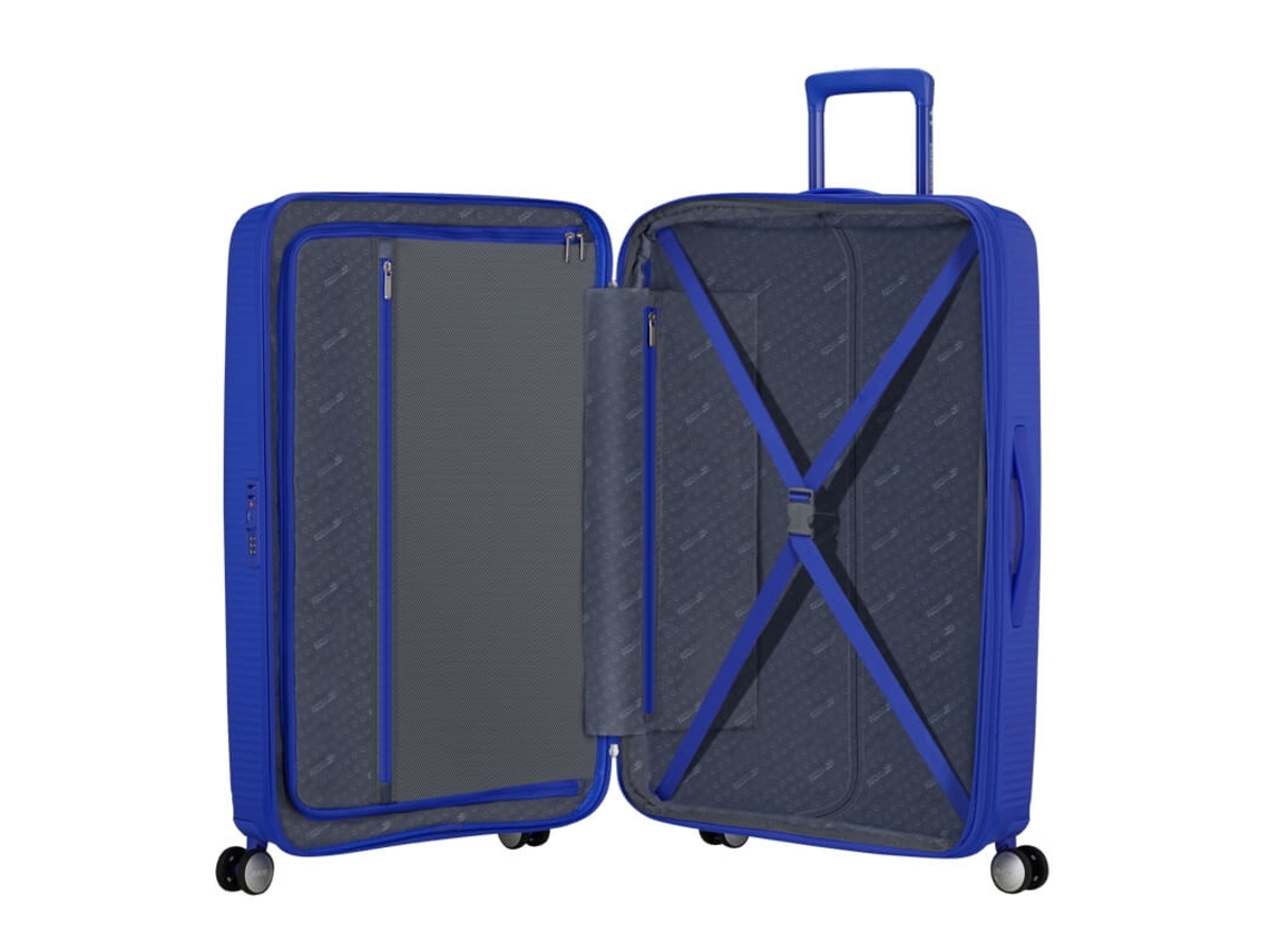 Maleta de viaje grande de 77 cm, 4 ruedas, caja de resonancia, color azul cobalto, American Tourister