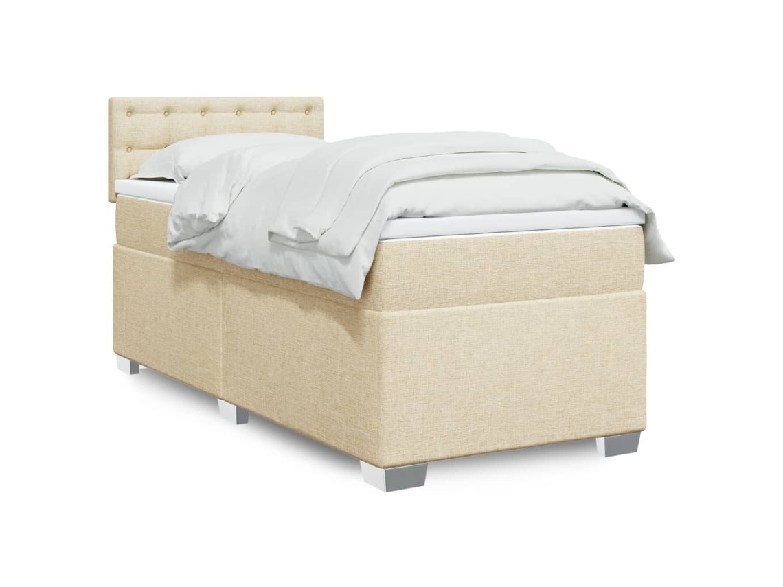 Cama Box Spring Con Colchón Tela Color Crema 90x200 Cm