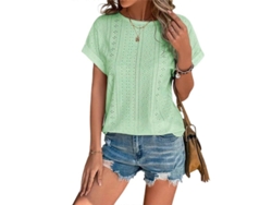Camiseta De Manga Corta Con Detalle De Ojalos Cuello Redondo Suelta Para Verano Verde Claro Xxxl L Verde Claro