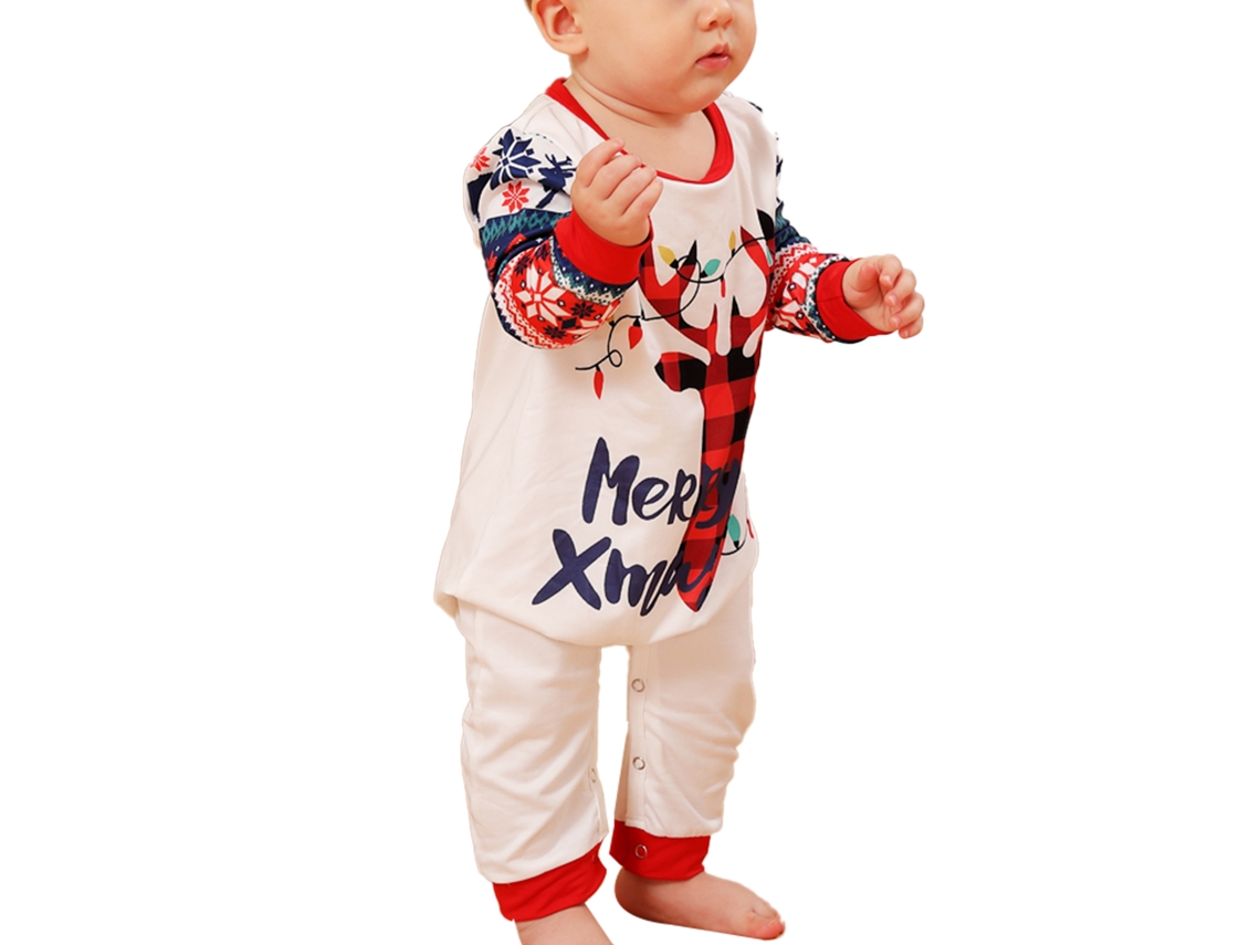 Pijama navideño Kkpm con estampado de ciervos para bebés de 9 a 12 meses, con cuello redondo y mangas largas.
