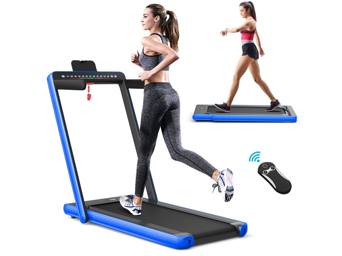 Cinta de correr plegable 2 en 1 NORTHIX con doble pantalla LED, color azul.
