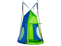 Columpio Tipo Nido Redondo Con Tienda Desmontable Ø100 Cm 4 Anillas Estructura De Metal Verde Y Azul