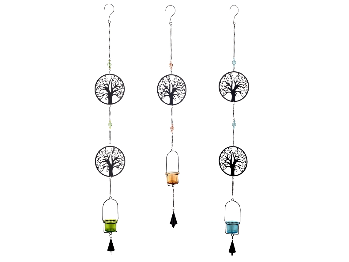 Colgante Árbol vida Pack 3 Unidades Decoracion Jarrones Y Portavelas Negro 105x6x13 cm BY SIGRIS