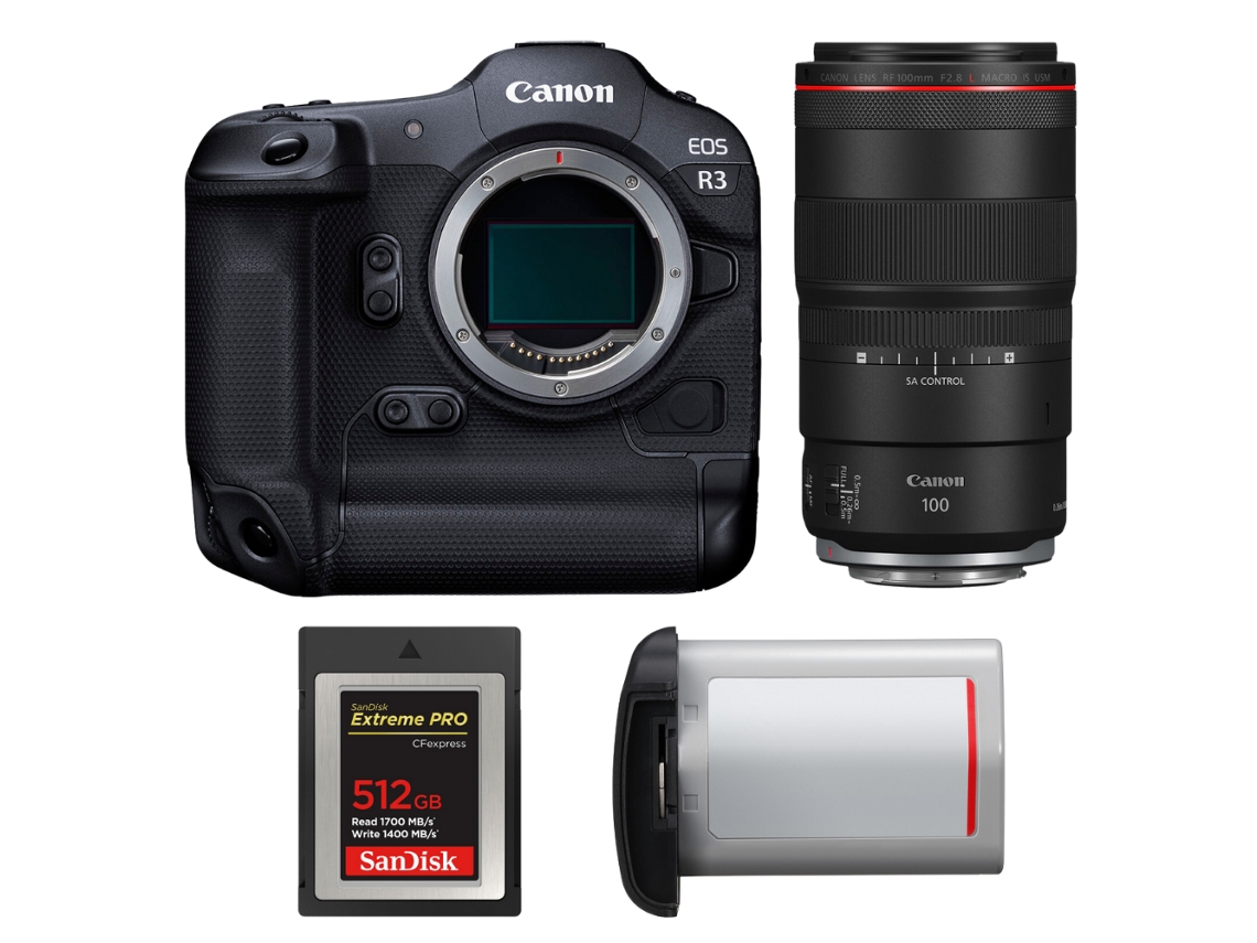 Canon Eos R3 + Rf 100mm F/2.8 L Macro Is Usm + 1 Sandisk 512gb Extreme Pro Cfexpress Type B + Canon Lp-e19 + Ebook Pricedirect
