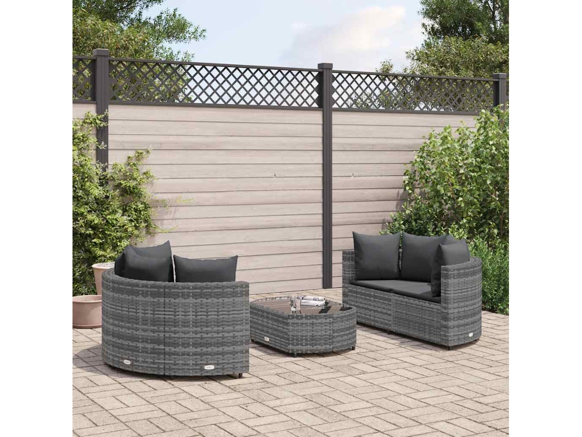 Conjunto de sofás de jardín de 5 piezas DKD Home Decor con cojines de mimbre gris