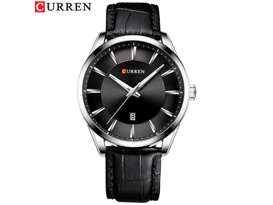 Reloj De Pulsera De Hombre (plateado Y Negro) Con Correa De Cuero, Calendario, Resistente Al Agua Y Movimiento De Cuarzo.