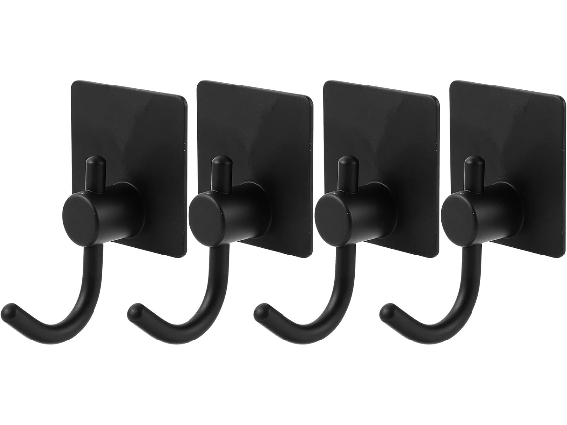 Juego de 4 ganchos adhesivos de acero inoxidable negro, ideales para colgar toallas y ropa. (Resistentes/Fijos)