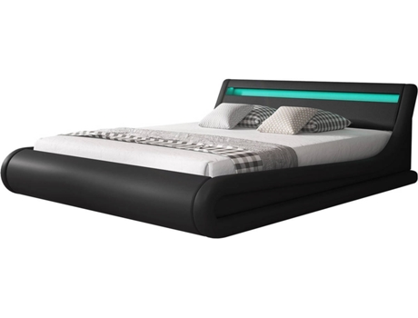 BEAUTIFUL Parisina MUEBLES Cama (Negro - Polipiel - Compatible con colchón: 160x200 cm - con plataforma elevadora)