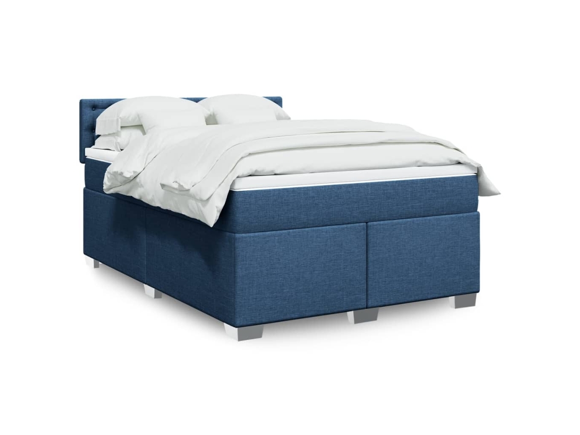 Cama Box Spring Con Colchón Tela Azul 140x200 Cm