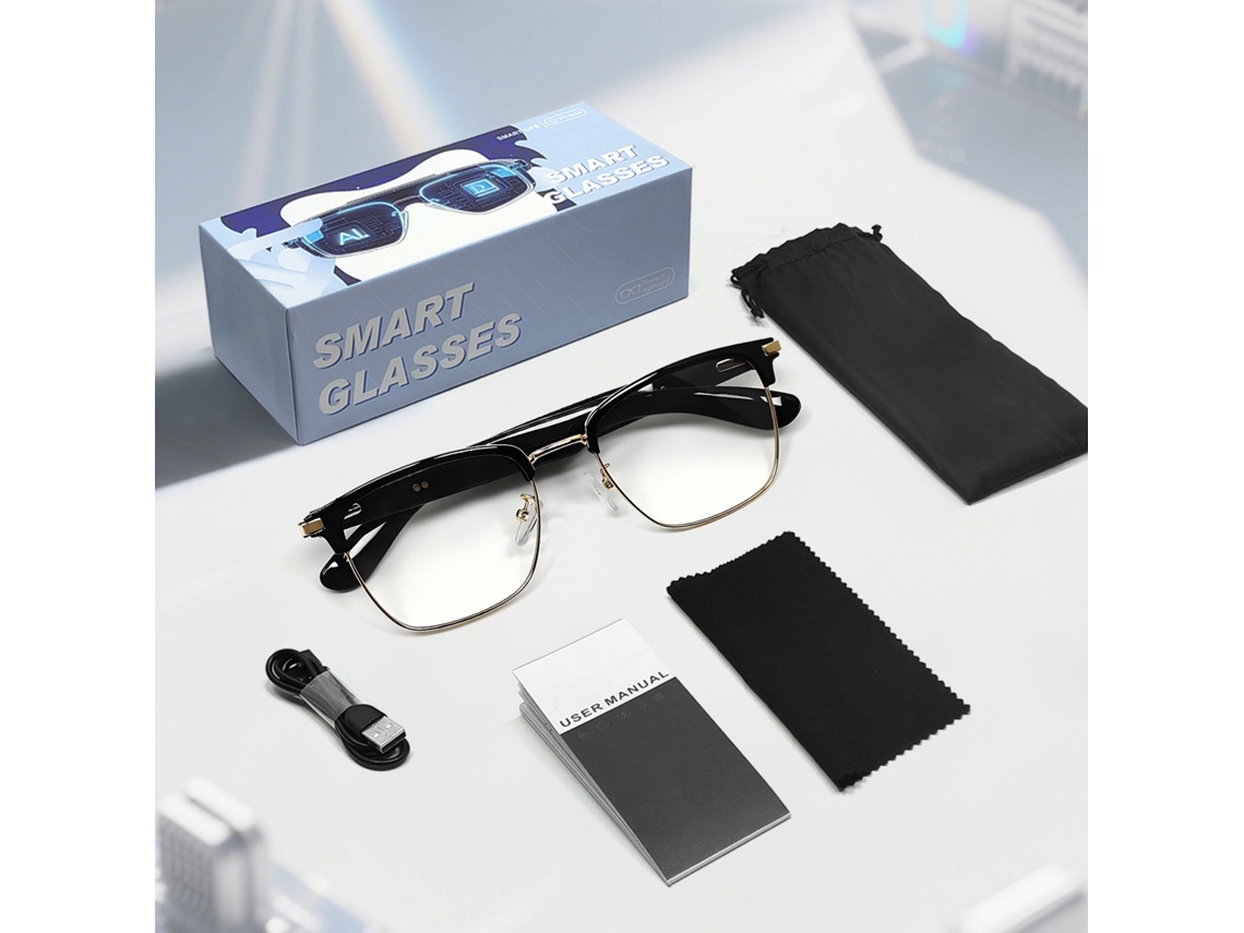 Gafas inteligentes Chrui GT33: Inteligencia Artificial para escuchar música y hacer llamadas (Negro Dorado)