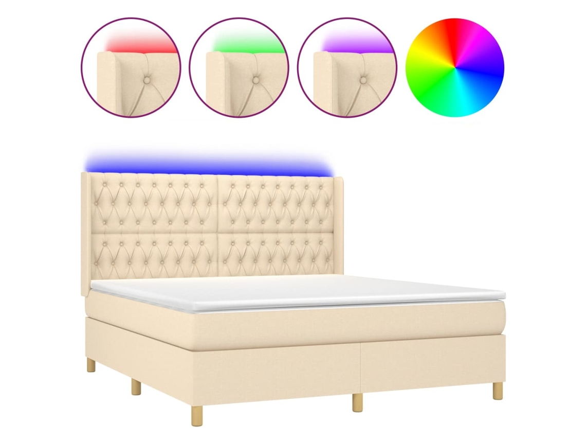 Maison Exclusive - Cama Box Spring Colchón Y Luces Led Tela Crema 160x200 Cm