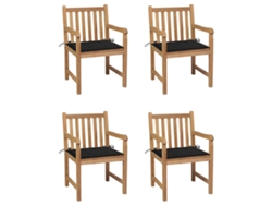 Sillas de jardín con cojines negros, 4 piezas, teca maciza, DKD HOME DECOR