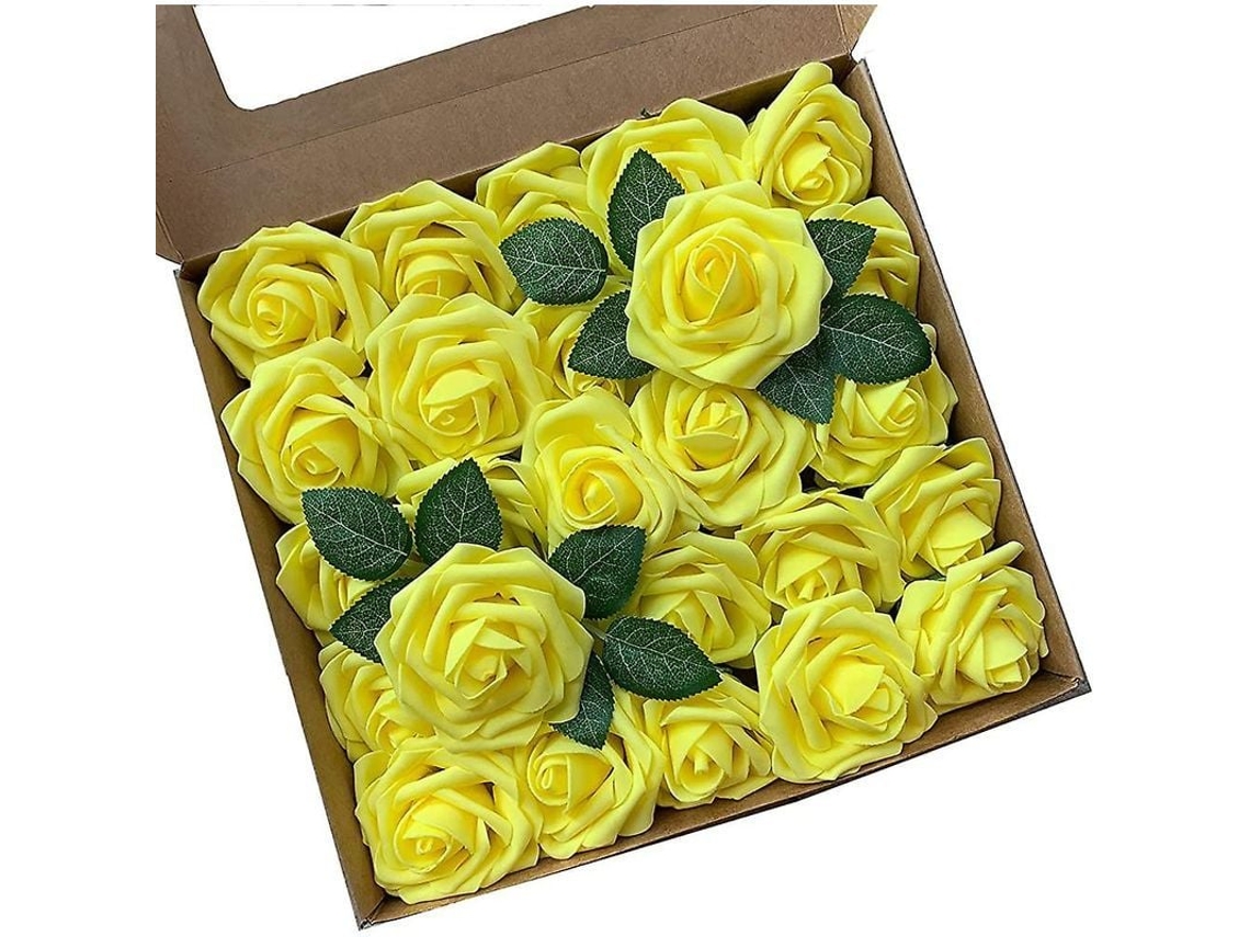Fasst-25 Flores Artificiales Rosas De Espuma Con Hojas, 26cm, Para Boda Decoración Hogar Fiesta