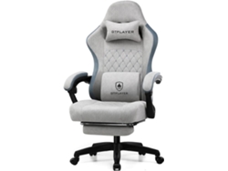GTPLAYER Silla Gaming Ergonómica, Sillón Gaming con superficie de tela, cojín de asiento con muelles, reposabrazos conectados y reposapiés Gris