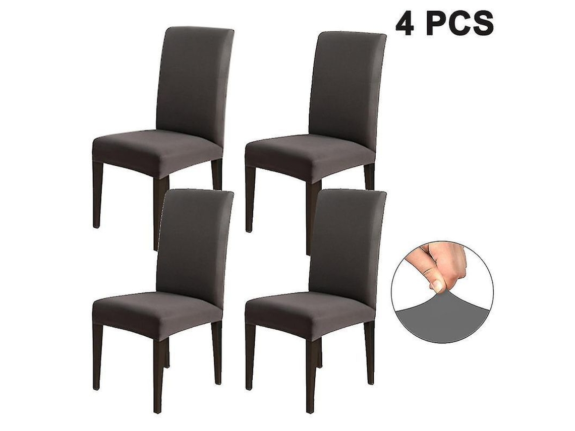 2026-4 Fundas Para Sillas De Comedor Cortas Lavables Y Desmontables De Poliéster Elastano Cns Knr Gris Oscuro