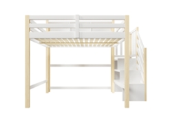 Litera alta de 140x200 cm - Con luces LED, amplio espacio de almacenamiento, escalera y estante abierto - Blanco y natural