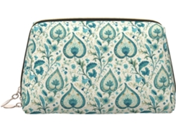 Neceser grande de color turquesa estampado con forro de espuma de cuero, ideal para viajar.