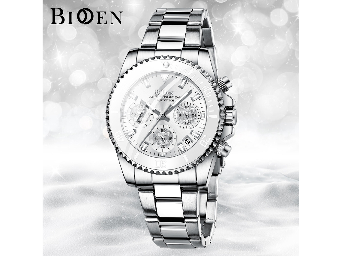 Reloj De Cuarzo Casual Para Mujer (plateado Y Blanco), Brazalete De Acero Inoxidable, Fecha, Pantalla Luminosa, Cronógrafo.
