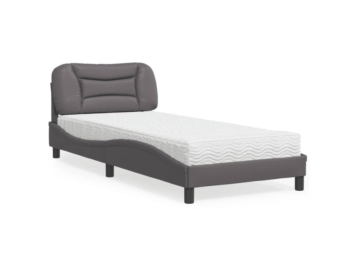 Cama Con Colchón Cuero Sintético Gris 80x200 Cm