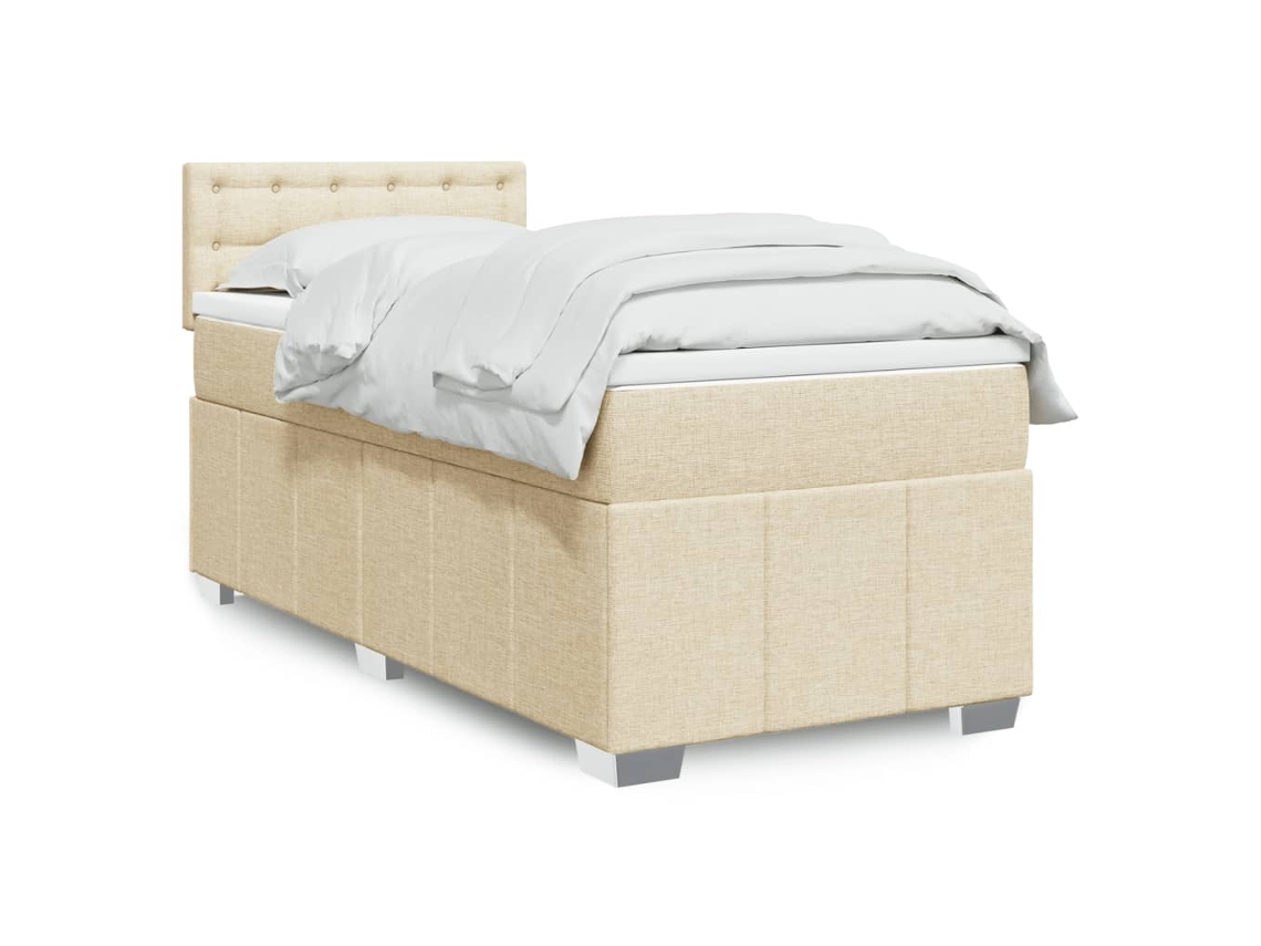 Cama Box Spring Con Colchón Tela Color Crema 90x200 Cm