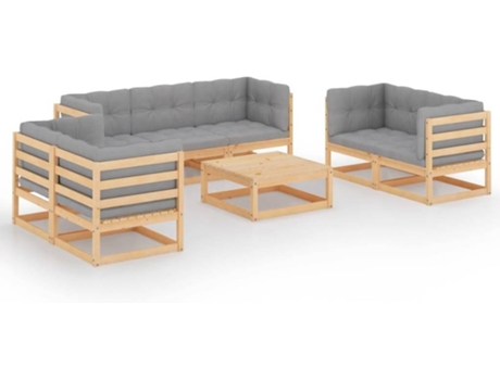 Conjunto 8 de muebles de jardín VIDAXL y cojines madera pino maciza