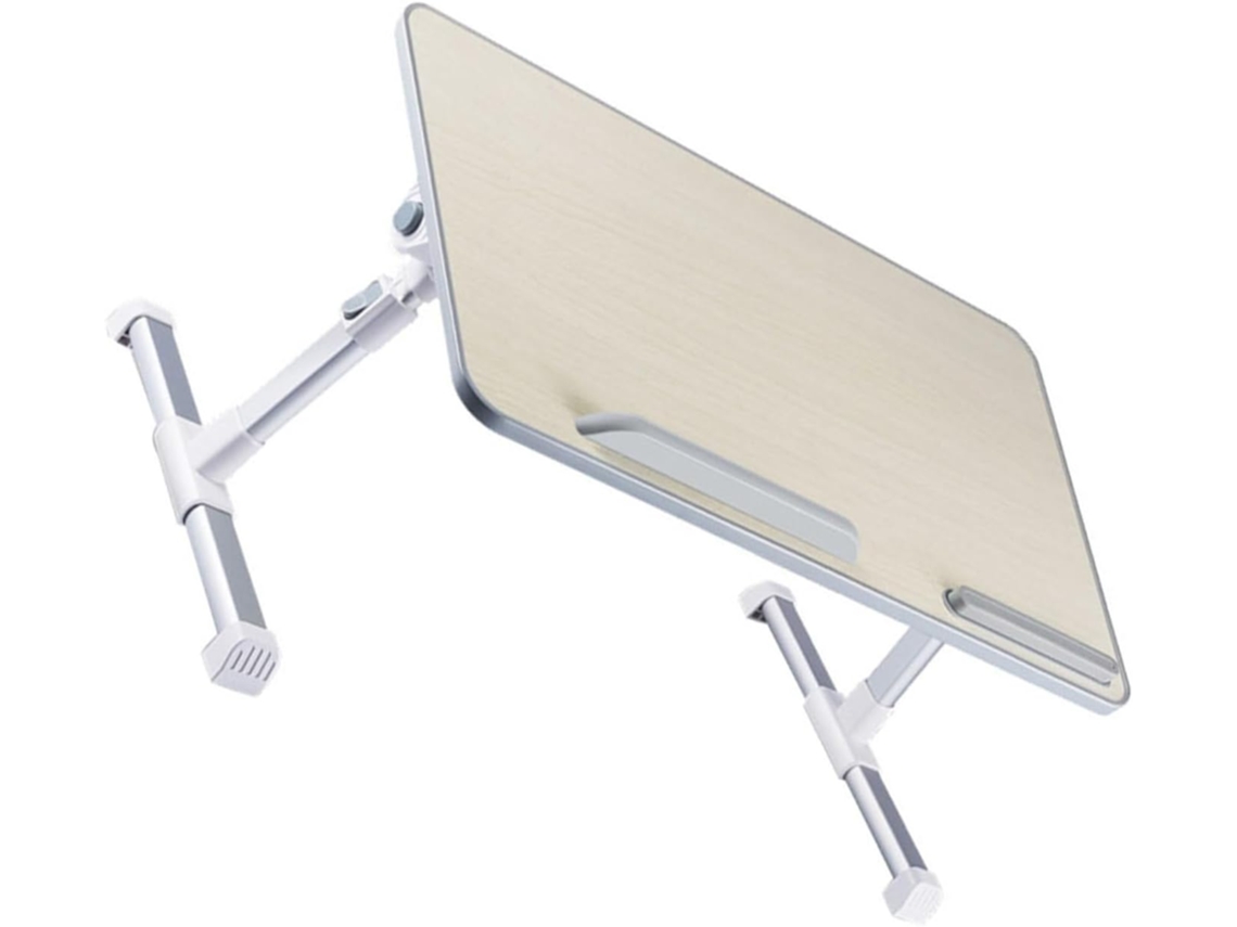Escritorio Plegable De Madera Beige Para Ordenador, Ajustable Y Compacto.
