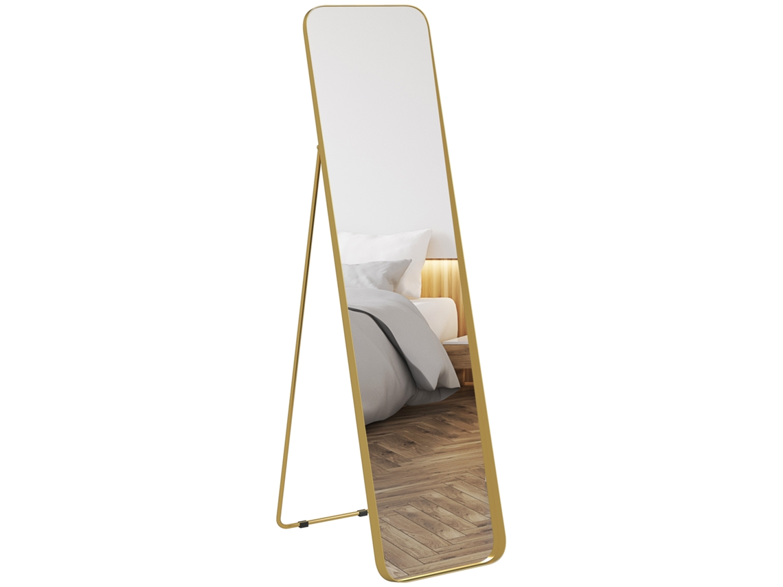 Espejo metálico basculante de cuerpo entero, 160 cm, color dorado.
