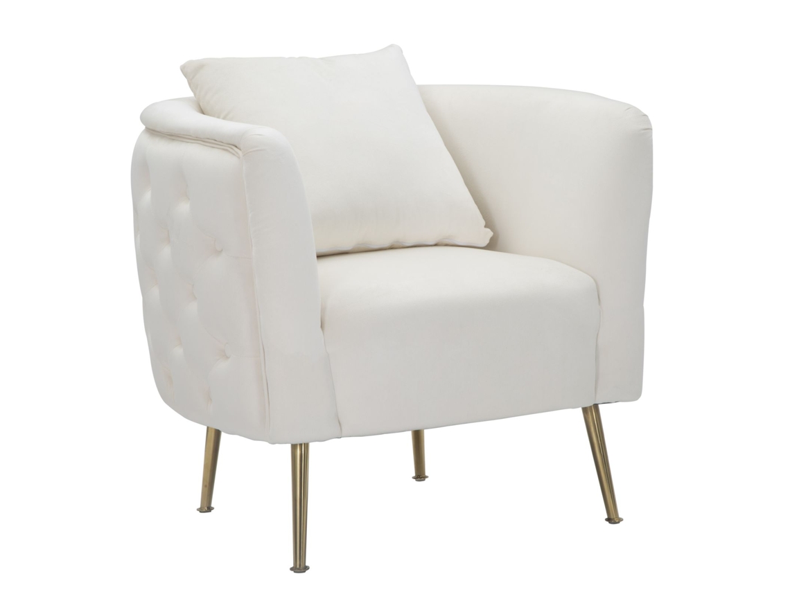 Sillón Bucarest En Terciopelo Color Crema Y Metal Dorado, Asiento Elegante, 76x74x73 Cm - Muebles De Diseño