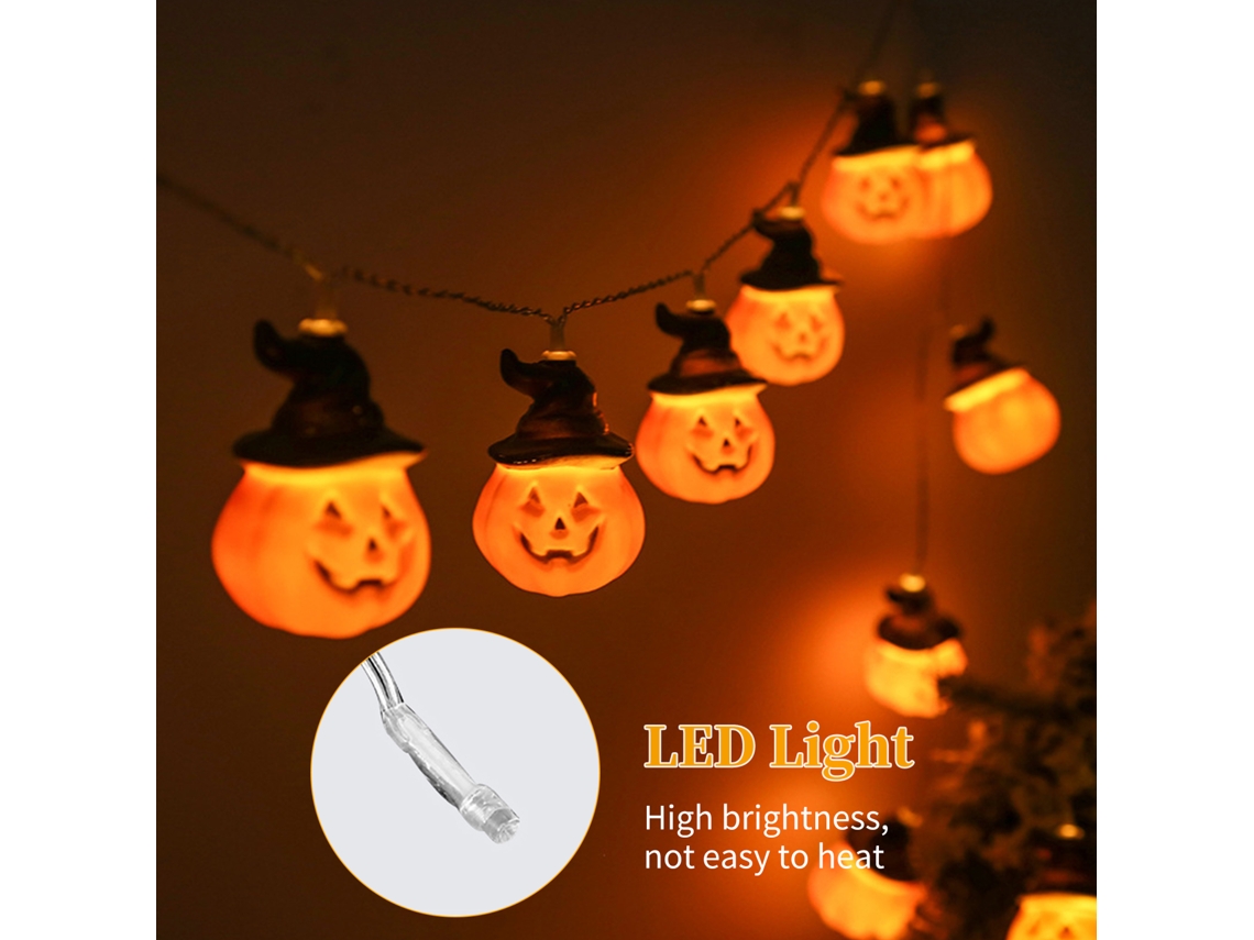 Tira De Luces Led De Calabaza Terrorífica De Halloween, 3 Metros, 20 Led, 8 Modos, Resistente Al Agua, Decorativa.
